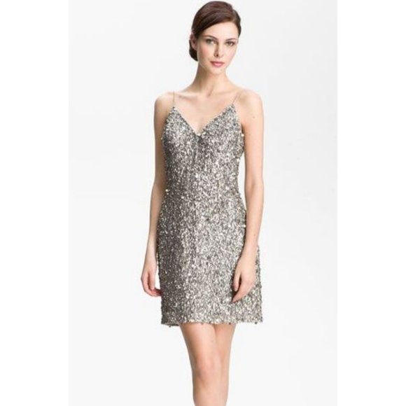 Gunmetal Silver Sequin Cocktail Dress (041860270 - Picture 2 of 4